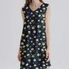 Nanu Dark Blue & Green Floral V-Neck Sleeveless Dress - Women