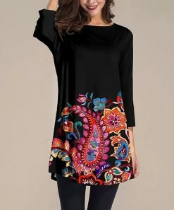 Nanu Black & Pink Paisley Three-Quarter Sleeve Tunic - Women