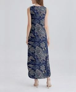 Nanu Dark Blue Paisley Sleeveless Curved-Hem Maxi Dress - Women -Nanu Saleshop zu88497793 alt 1 tm1596755148
