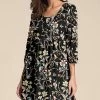 Nanu Black Multicolor Floral Three-Quarter Sleeve Empire-Waist Tunic - Women