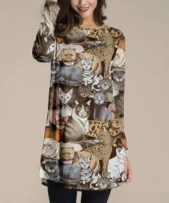 Nanu Brown Cat Long-Sleeve Tunic - Women