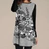Nanu Black & White Floral Long-Sleeve Tunic - Plus