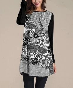 Nanu Black & White Floral Long-Sleeve Tunic - Plus