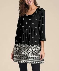 Nanu Black & Cream Geometric Empire-Waist Tunic - Women & Plus