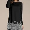 Nanu Black & White Geometric-Hem Long-Sleeve Tunic - Women & Plus