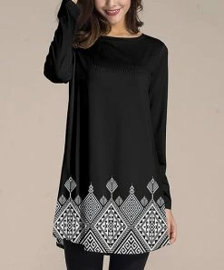 Nanu Black & White Geometric-Hem Long-Sleeve Tunic - Women & Plus