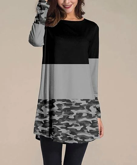 Nanu Black Camo & Color Block Long-Sleeve Tunic - Plus 1 Nanu Black Camo & Color Block Long-Sleeve Tunic - Plus