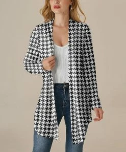 Nanu Black & White Houndstooth Oversize Drape Cardigan - Plus