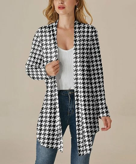 Nanu Black & White Houndstooth Oversize Drape Cardigan - Plus 1 Nanu Black & White Houndstooth Oversize Drape Cardigan - Plus