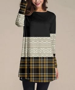 Nanu Black & Brown Plaid & Geometric Long-Sleeve Tunic - Women & Plus
