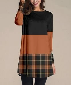 Nanu Orange & Black Plaid & Color Block Long-Sleeve Tunic - Women & Plus