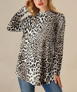 Nanu Cream & Brown Leopard Mock Neck Long-Sleeve Tee - Women & Plus