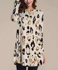 Nanu Cream Leopard Long-Sleeve Tunic - Plus