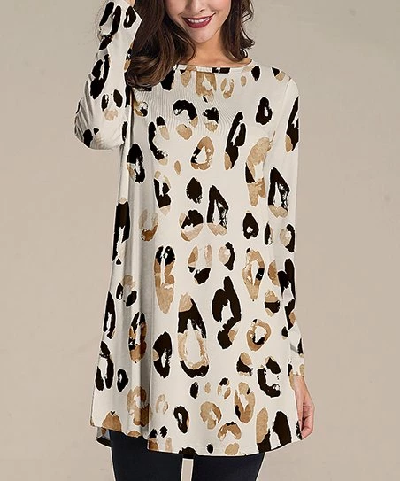 Nanu Cream Leopard Long-Sleeve Tunic - Plus 1 Nanu Cream Leopard Long-Sleeve Tunic - Plus
