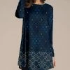 Nanu Dark Blue Geometric Quatrefoil Long-Sleeve Tunic - Women & Plus