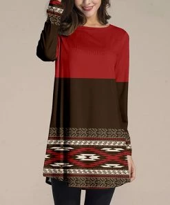 Nanu Brown Geometric Color Block Long-Sleeve Tunic - Women & Plus