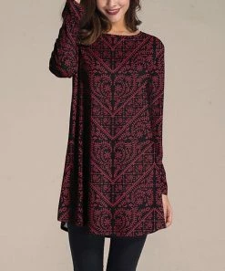 Nanu Black & Burgundy Geometric Abstract Long-Sleeve Tunic - Women & Plus