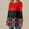 Nanu Black & Red Geometric Contrast Scoop Neck Long-Sleeve Tunic - Women & Plus