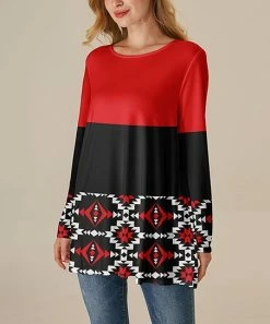 Nanu Black & Red Geometric Contrast Scoop Neck Long-Sleeve Tunic - Women & Plus