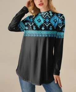Nanu Black & Blue Geometric Mock Neck Long-Sleeve Tee - Women & Plus