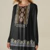 Nanu Black Geometric Scoop Neck Long-Sleeve Tunic - Women & Plus