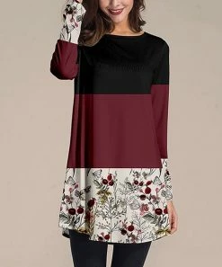 Nanu Cream & Burgundy Floral Color Block Long-Sleeve Tunic - Women & Plus