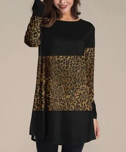 Nanu Black & Brown Leopard Color Block Long-Sleeve Tunic - Women