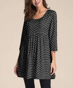 Nanu Black Abstract Three-Quarter Sleeve Empire-Waist Tunic - Plus