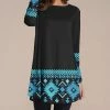 Nanu Black & Turquoise Geometric Long-Sleeve Tunic - Women & Plus