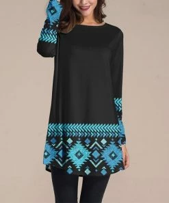 Nanu Black & Turquoise Geometric Long-Sleeve Tunic - Women & Plus