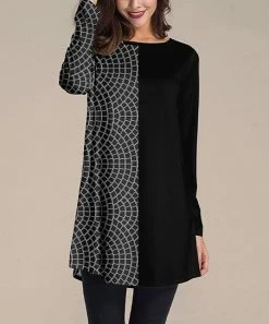 Nanu Black & Dark Gray Abstract Geometric Long-Sleeve Tunic - Women & Plus