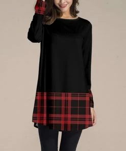 Nanu Black & Red Plaid Long-Sleeve Tunic - Women & Plus