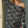 Nanu Black & Gray Skulls Hacci Boatneck Dolman Pullover - Plus