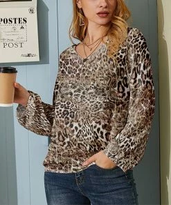 Nanu Brown Leopard V-Neck Chiffon Tunic - Women