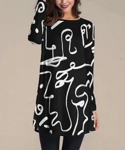 Nanu Black & White Abstract Long-Sleeve Tunic - Plus