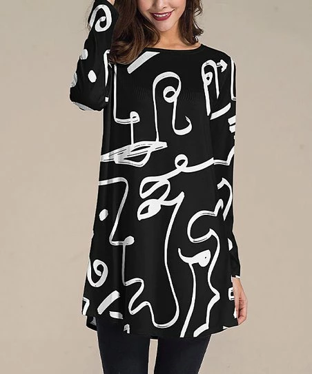 Nanu Black & White Abstract Long-Sleeve Tunic - Plus 1 Nanu Black & White Abstract Long-Sleeve Tunic - Plus
