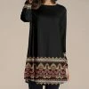 Nanu Black & Brown Geometric-Hem Long-Sleeve Tunic - Women & Plus