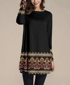 Nanu Black & Brown Geometric-Hem Long-Sleeve Tunic - Women & Plus