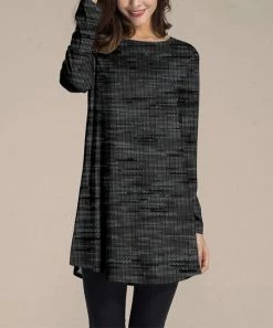 Nanu Black & Dark Gray Abstract Long-Sleeve Tunic - Women