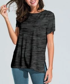 Nanu Black & Dark Gray Abstract Slit-Sleeve Split-Hem Tunic - Women