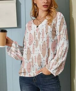Nanu White & Pink Abstract V-Neck Chiffon Tunic - Women