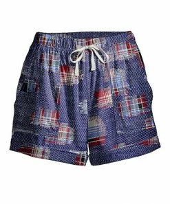 Nanu Navy & Red Plaid Patchwork Drawstring Pocket Cuffed-Hem Shorts - Plus