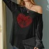Nanu Black & Red Leopard Heart Hacci Boatneck Dolman Pullover - Women