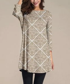 Nanu Tan & Taupe Geometric Three-Quarter Sleeve Tunic - Women & Plus