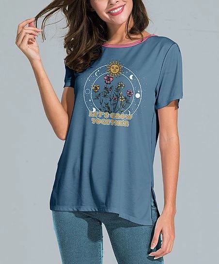 Nanu Blue 'Let's Grow Together' Slit-Sleeve Split-Hem Tunic - Plus 1 Nanu Blue 'Let's Grow Together' Slit-Sleeve Split-Hem Tunic - Plus