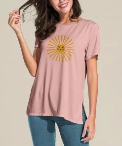 Nanu Pink & Yellow Happy Sun Slit-Sleeve Split-Hem Tunic - Women