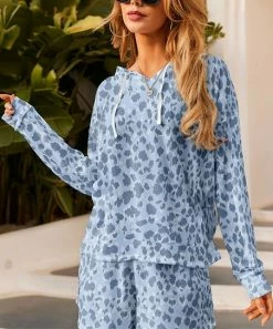Nanu Dark Blue & Light Blue Leopard Drop-Shoulder Relaxed-Fit Hoodie - Plus