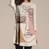 Nanu Cream Abstract Face Three-Quarter Sleeve Tunic - Women & Plus