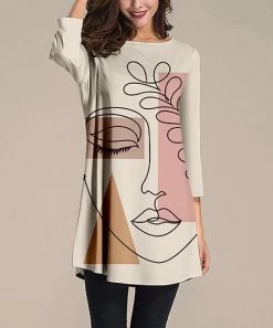 Nanu Cream Abstract Face Three-Quarter Sleeve Tunic - Women & Plus