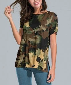 Nanu Brown & Green Abstract Slit-Sleeve Split-Hem Tunic - Women